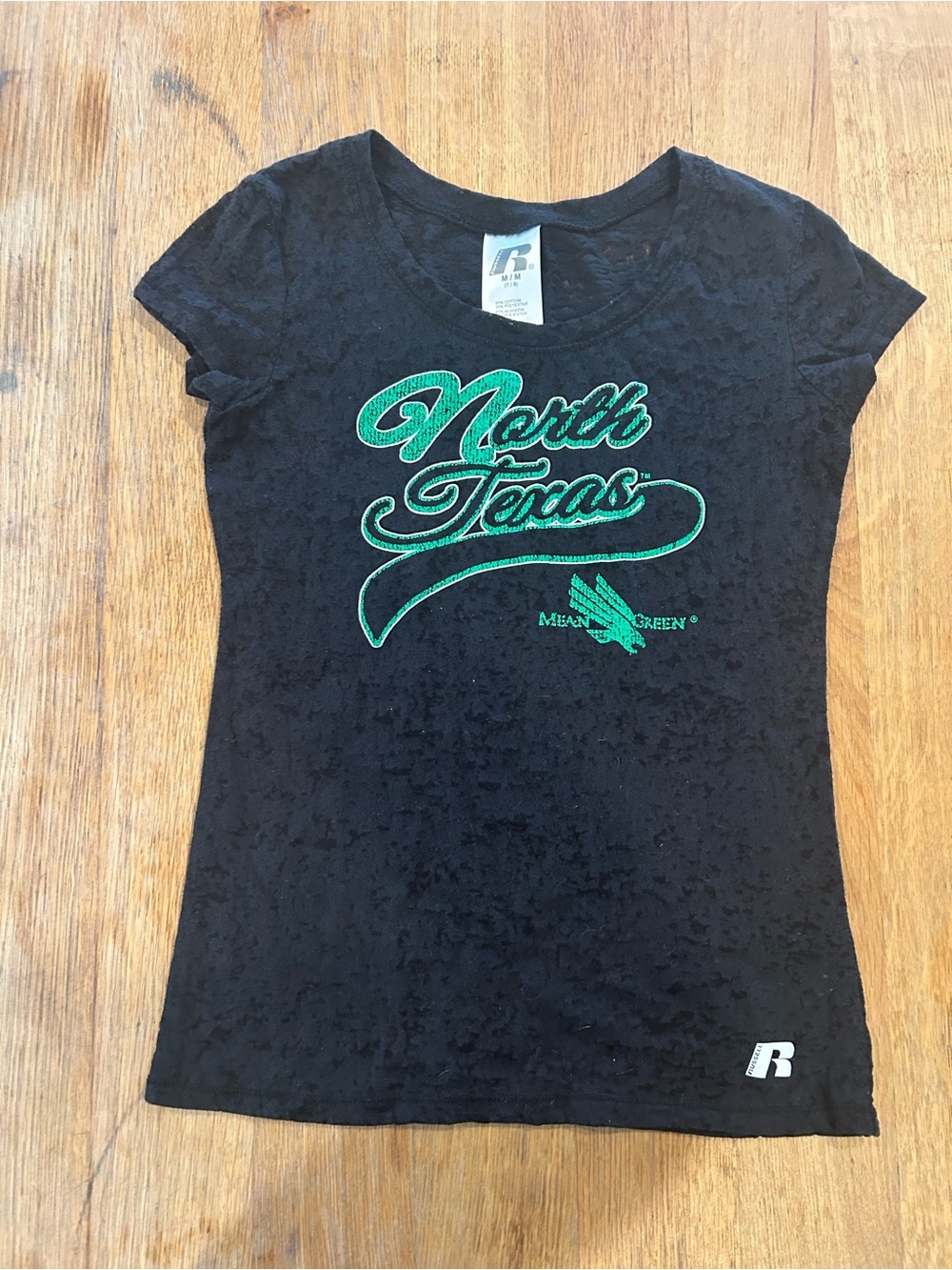 Russell Athletic Black Tee with Green "North Texas" Script